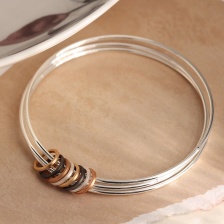 Silver Plated Triple Bangle Set with Mixed Metallic Hoops by Peace of Mind